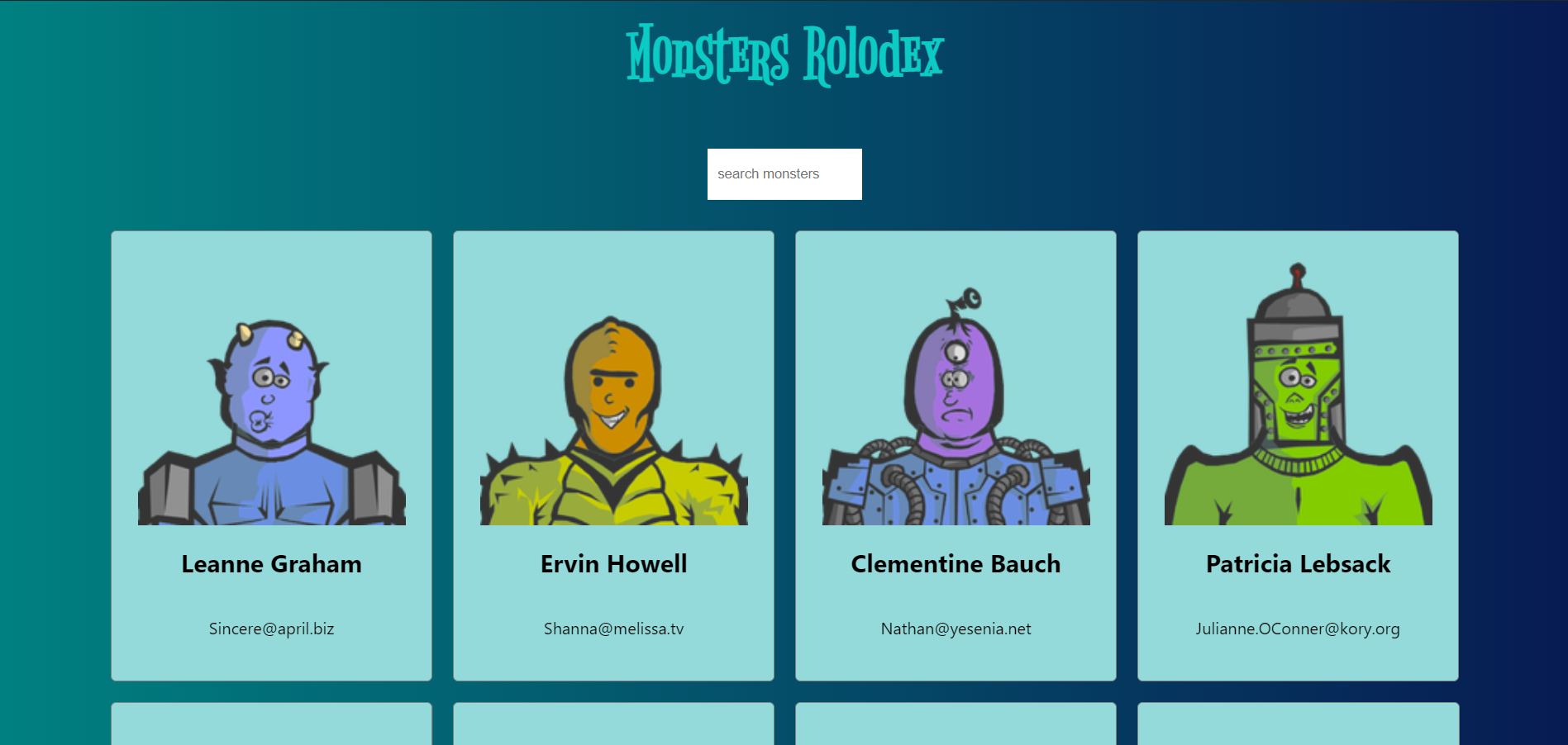 Monsters Rolodex - Frontend (React)